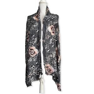 INC Womens Scarf Wrap Grey Blush Pink Floral Fringe Animal Print #MQ1